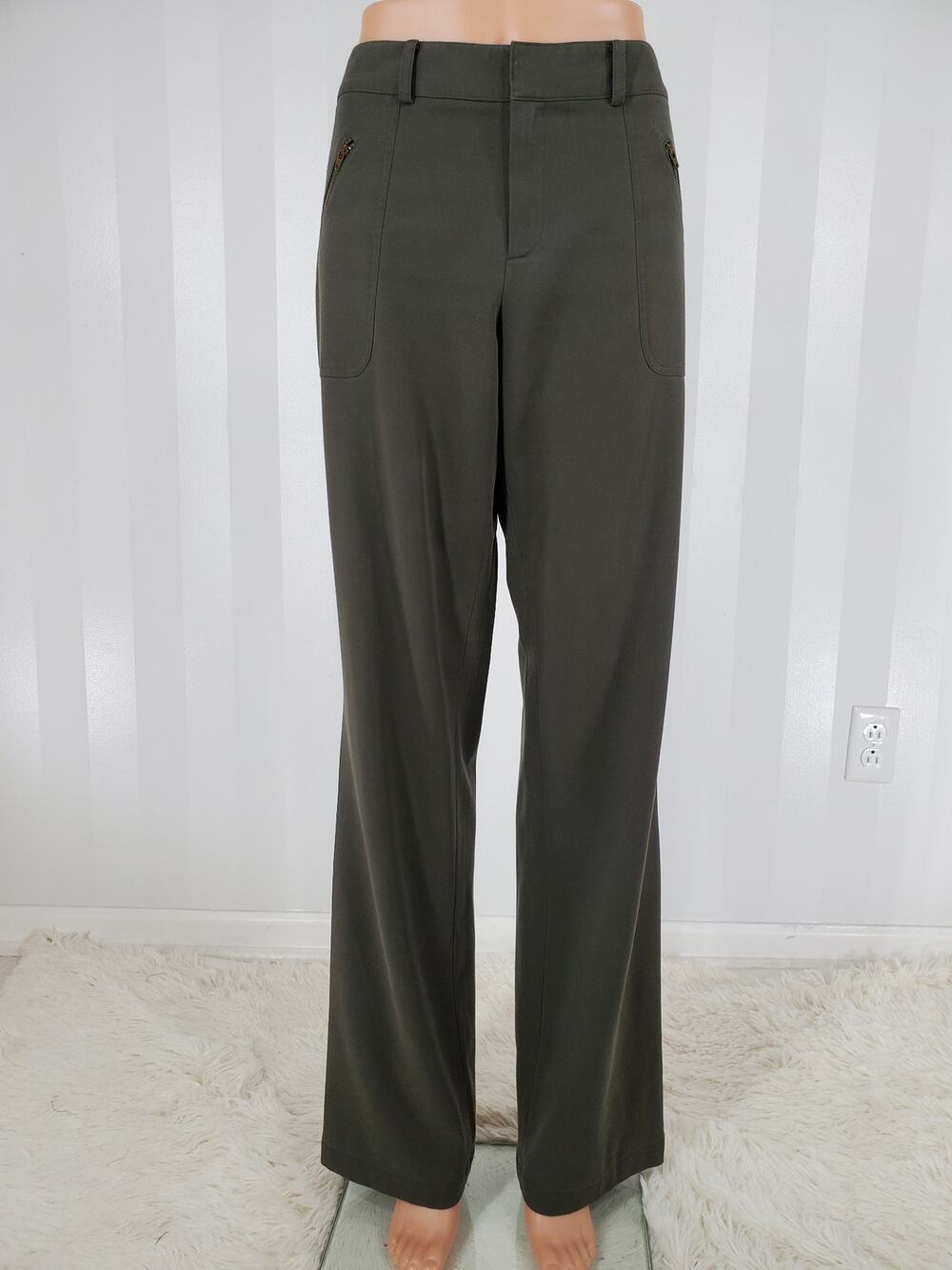 Nine West Olive Green Straight Leg Dress Pants Trouser Career Sz 8